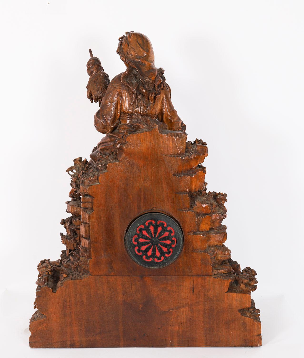 Antique Swiss 'Black Forest' Carved Linden Wood Clock 19th Century For Sale 6