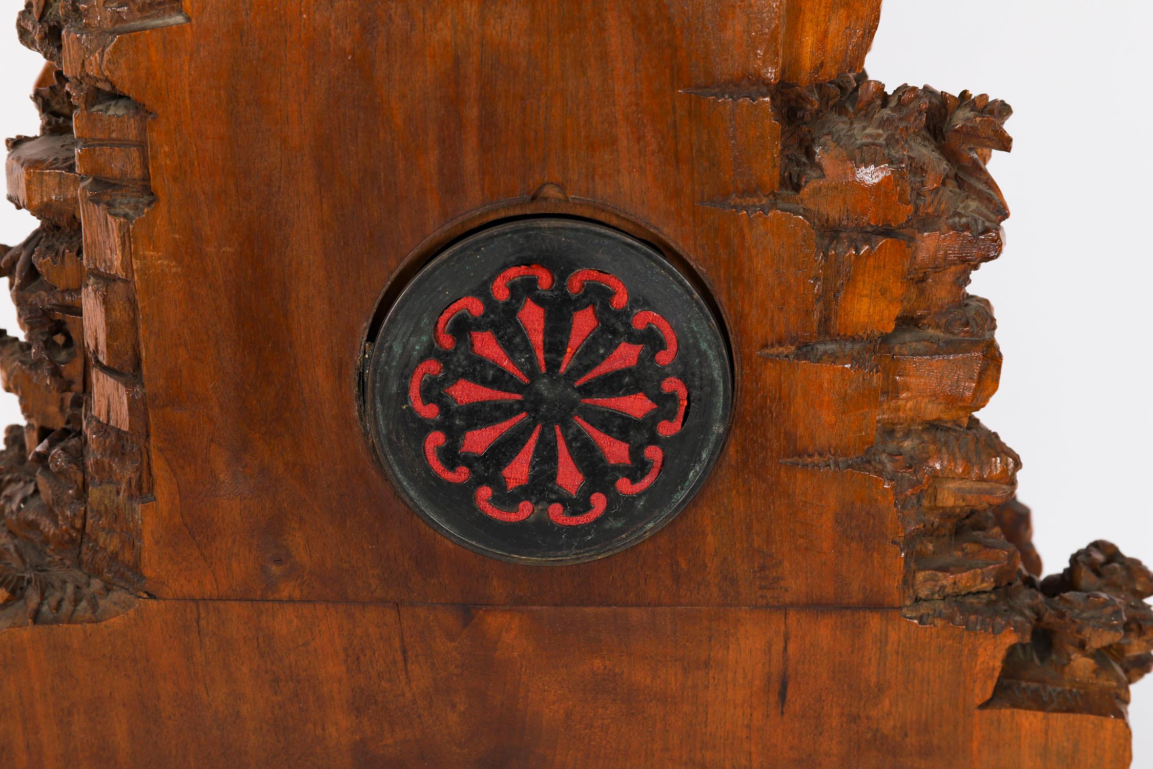 Antique Swiss 'Black Forest' Carved Linden Wood Clock 19th Century For Sale 7