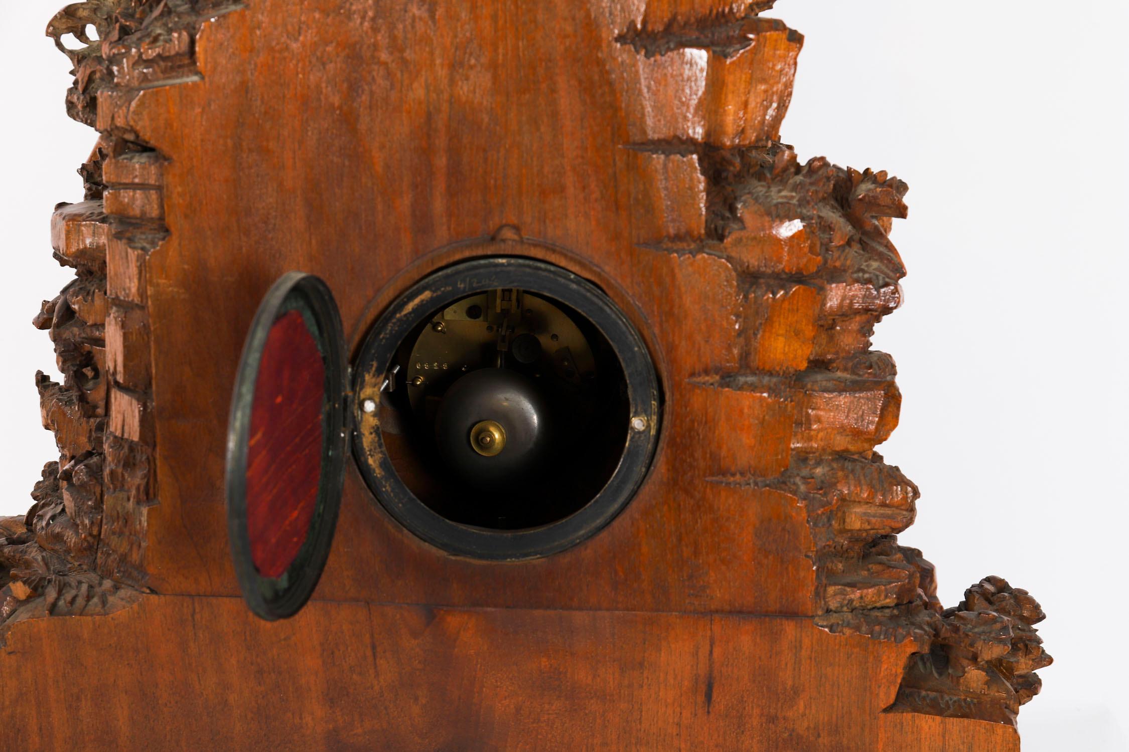 Antique Swiss 'Black Forest' Carved Linden Wood Clock 19th Century For Sale 8