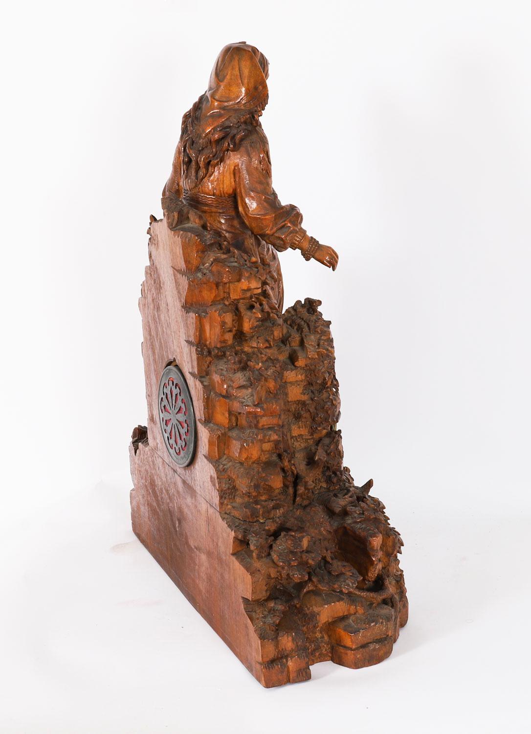 Antique Swiss 'Black Forest' Carved Linden Wood Clock 19th Century For Sale 9