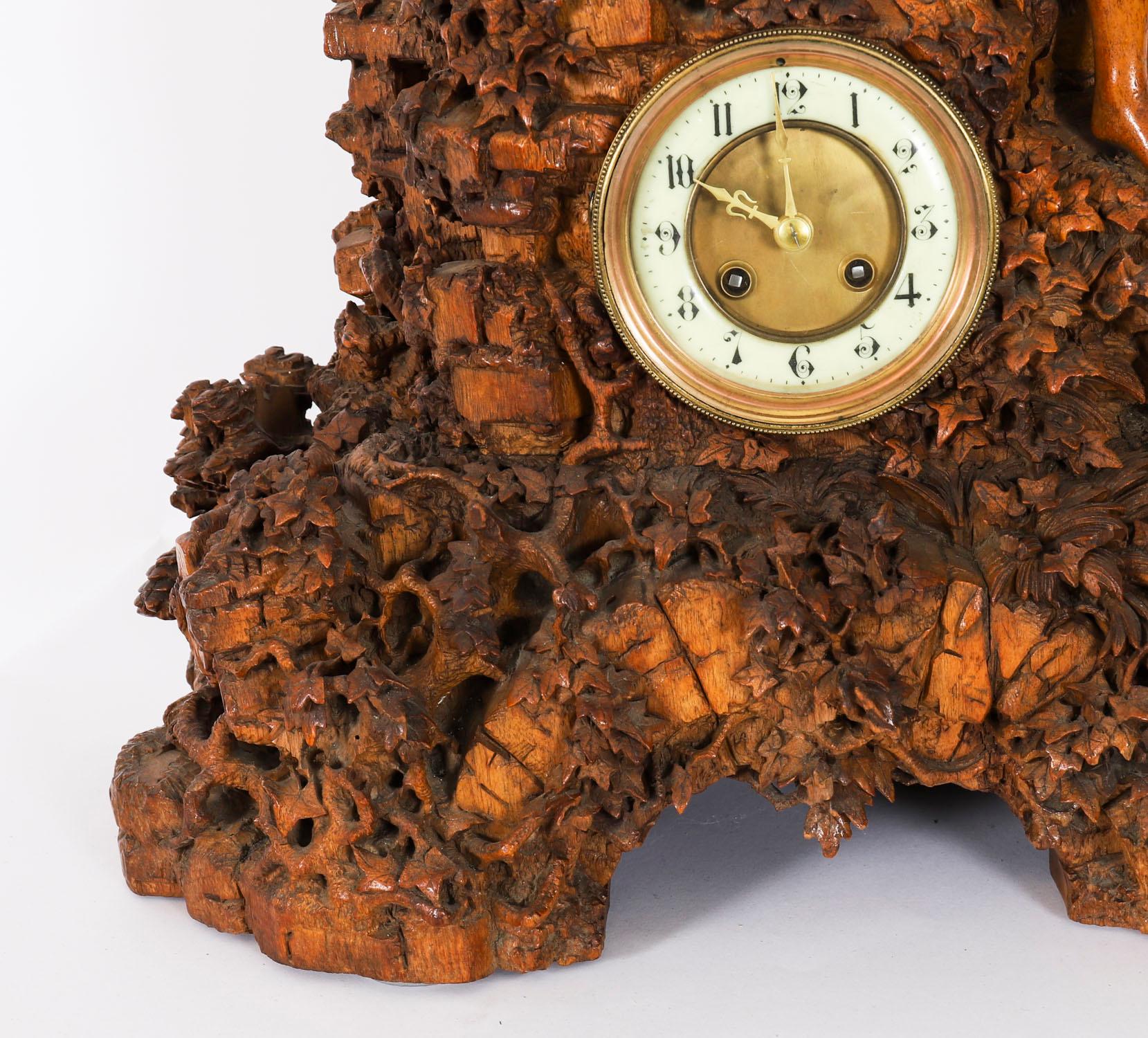Antique Swiss 'Black Forest' Carved Linden Wood Clock 19th Century For Sale 2