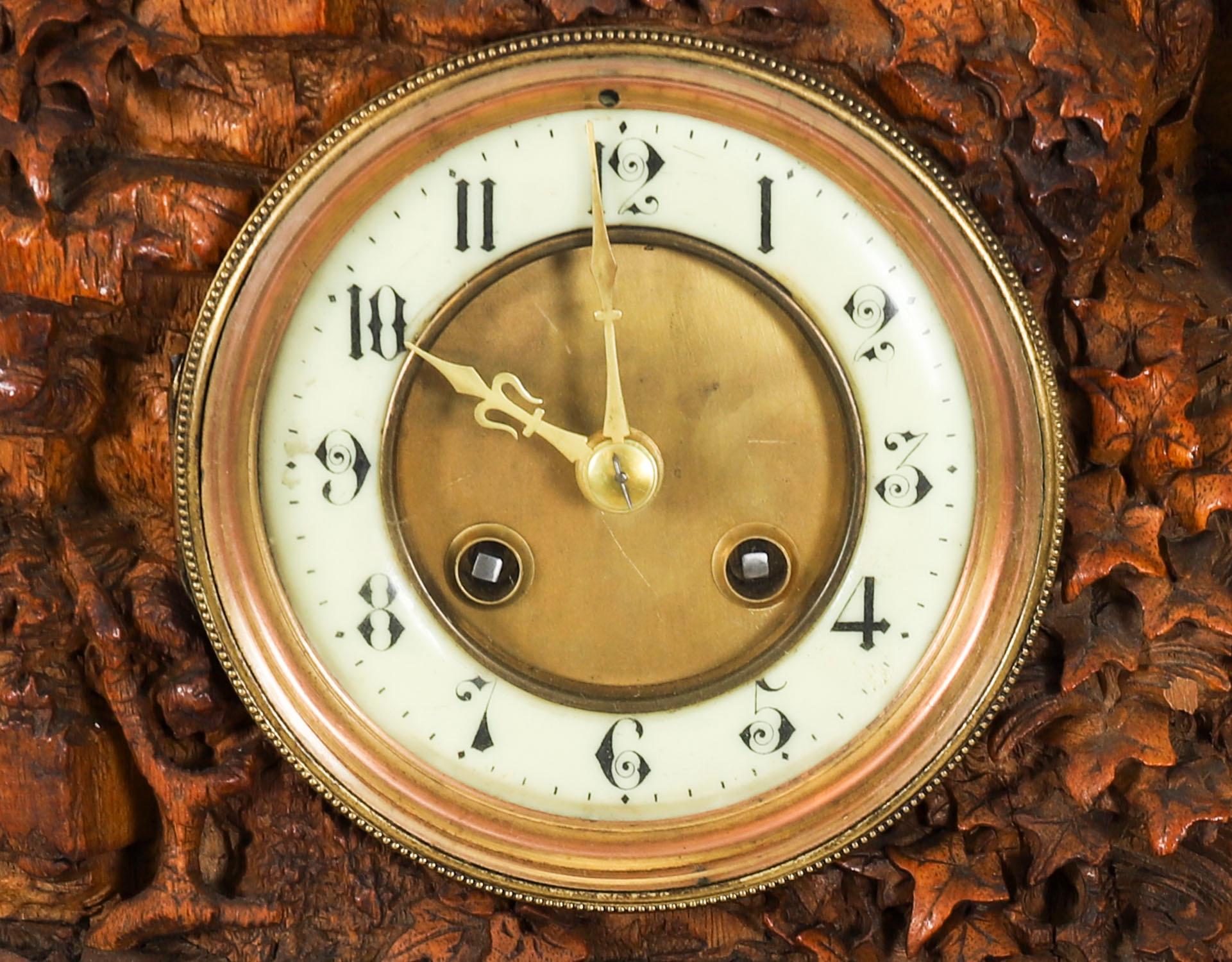 Antique Swiss 'Black Forest' Carved Linden Wood Clock 19th Century For Sale 5