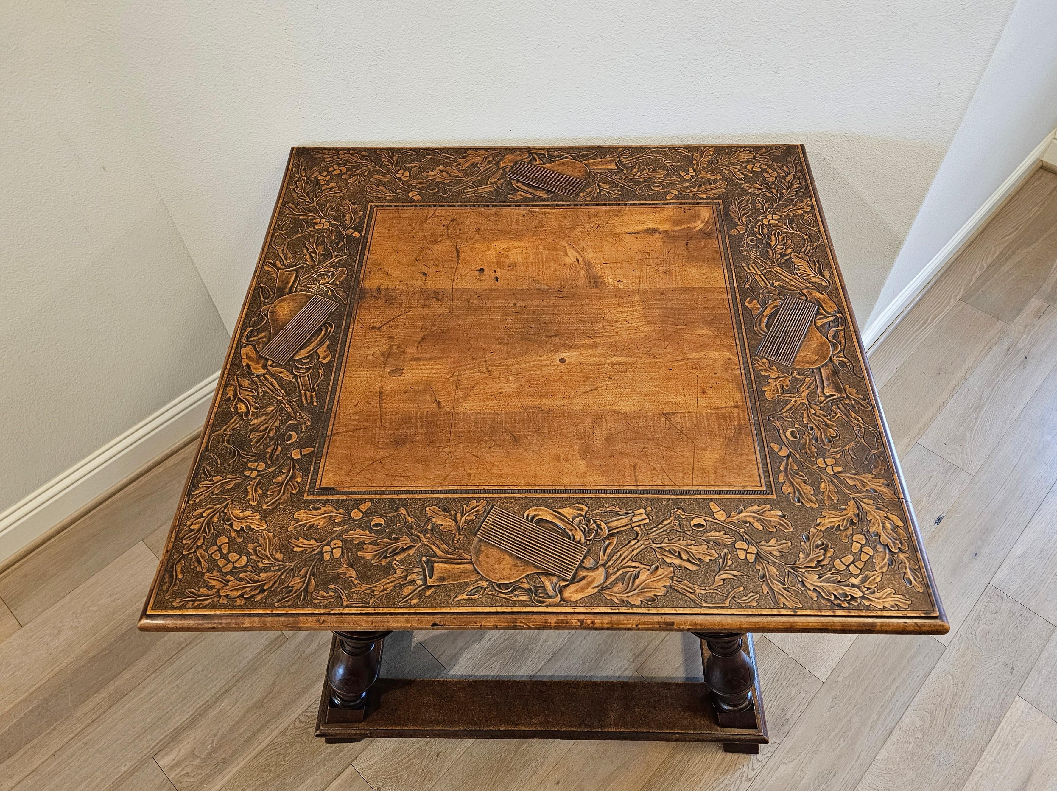 Antique Swiss Black Forest Carved Walnut Table  For Sale 5