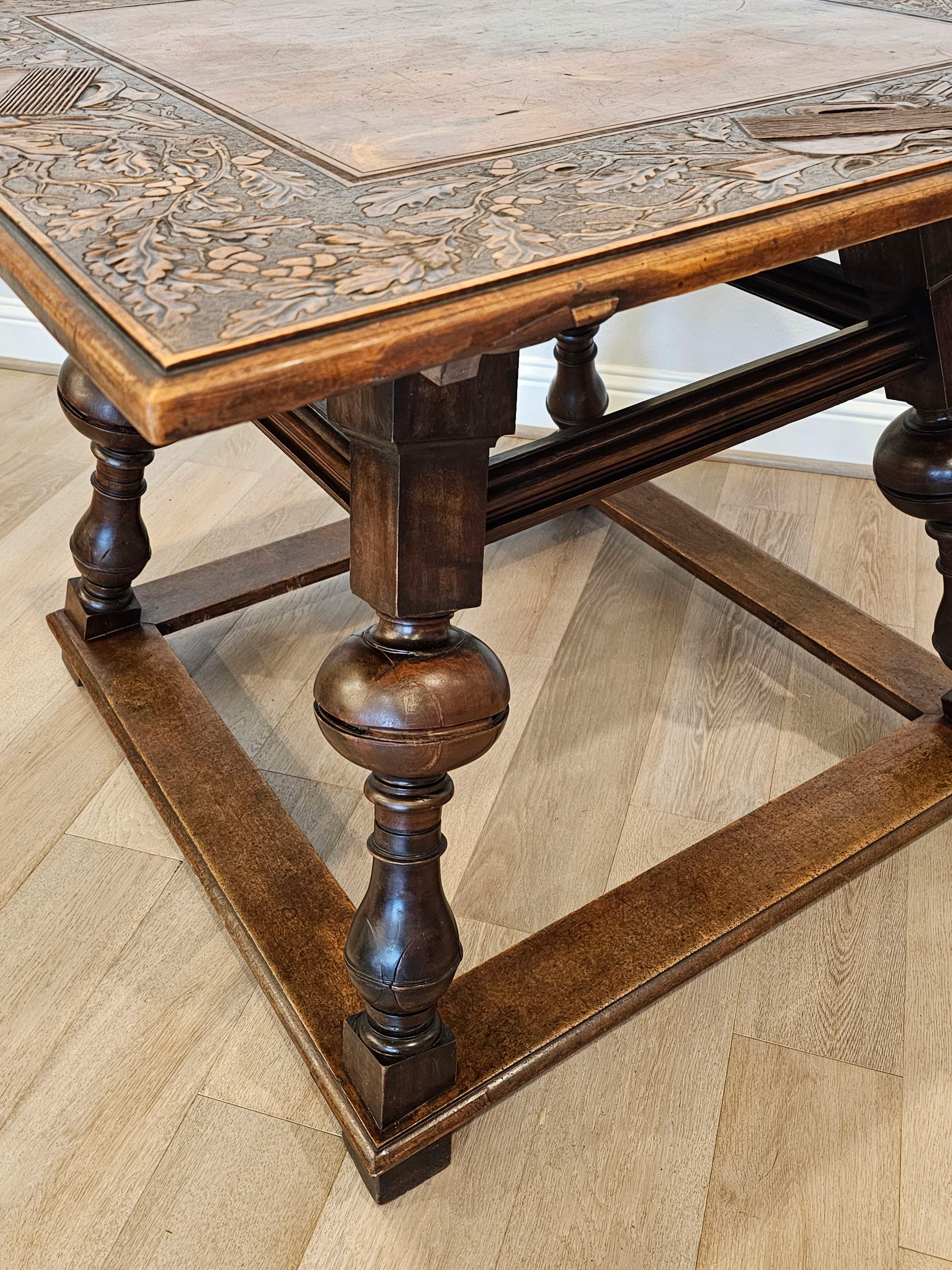 Antique Swiss Black Forest Carved Walnut Table  For Sale 11