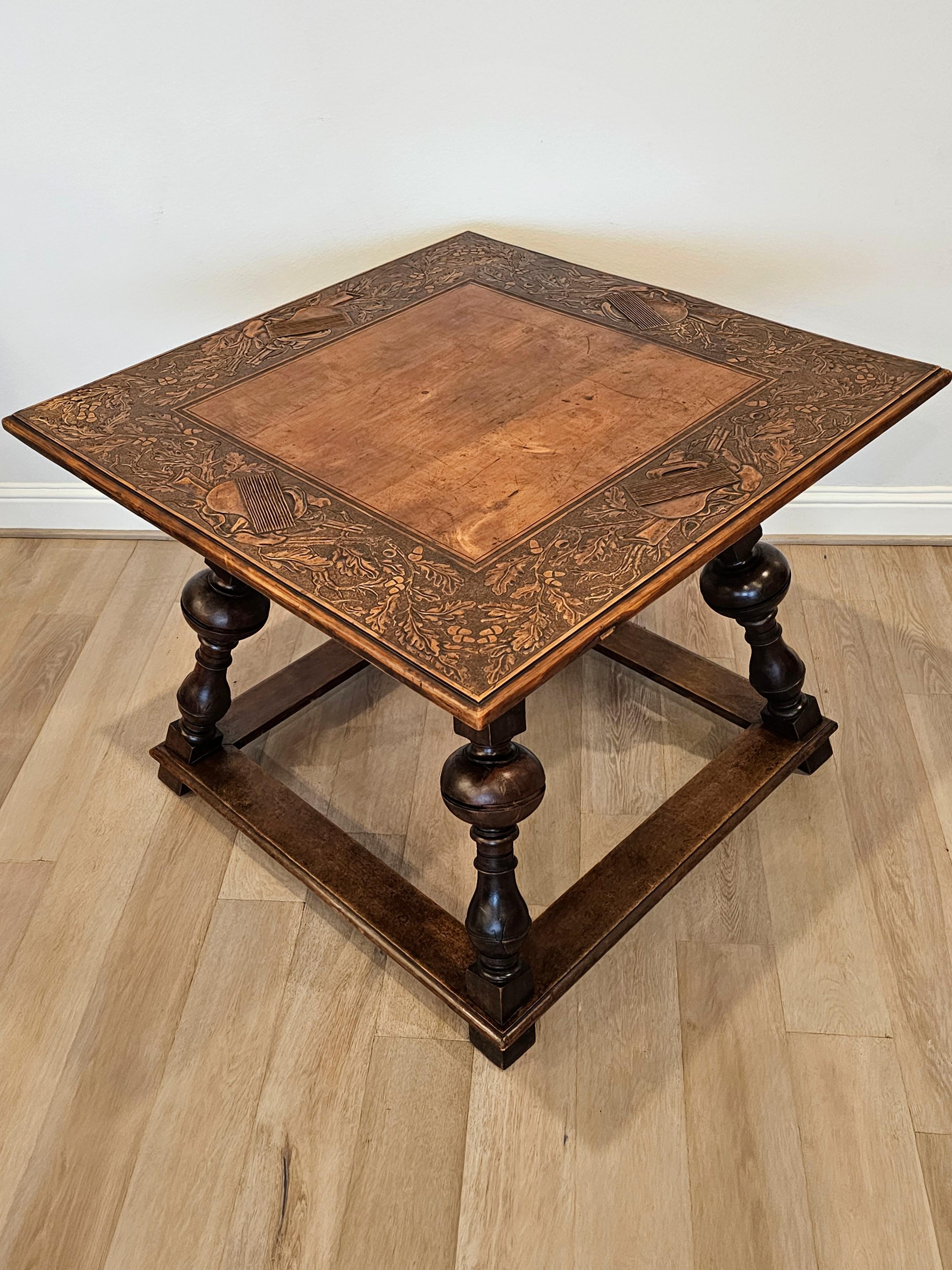 Hand-Carved Antique Swiss Black Forest Carved Walnut Table  For Sale