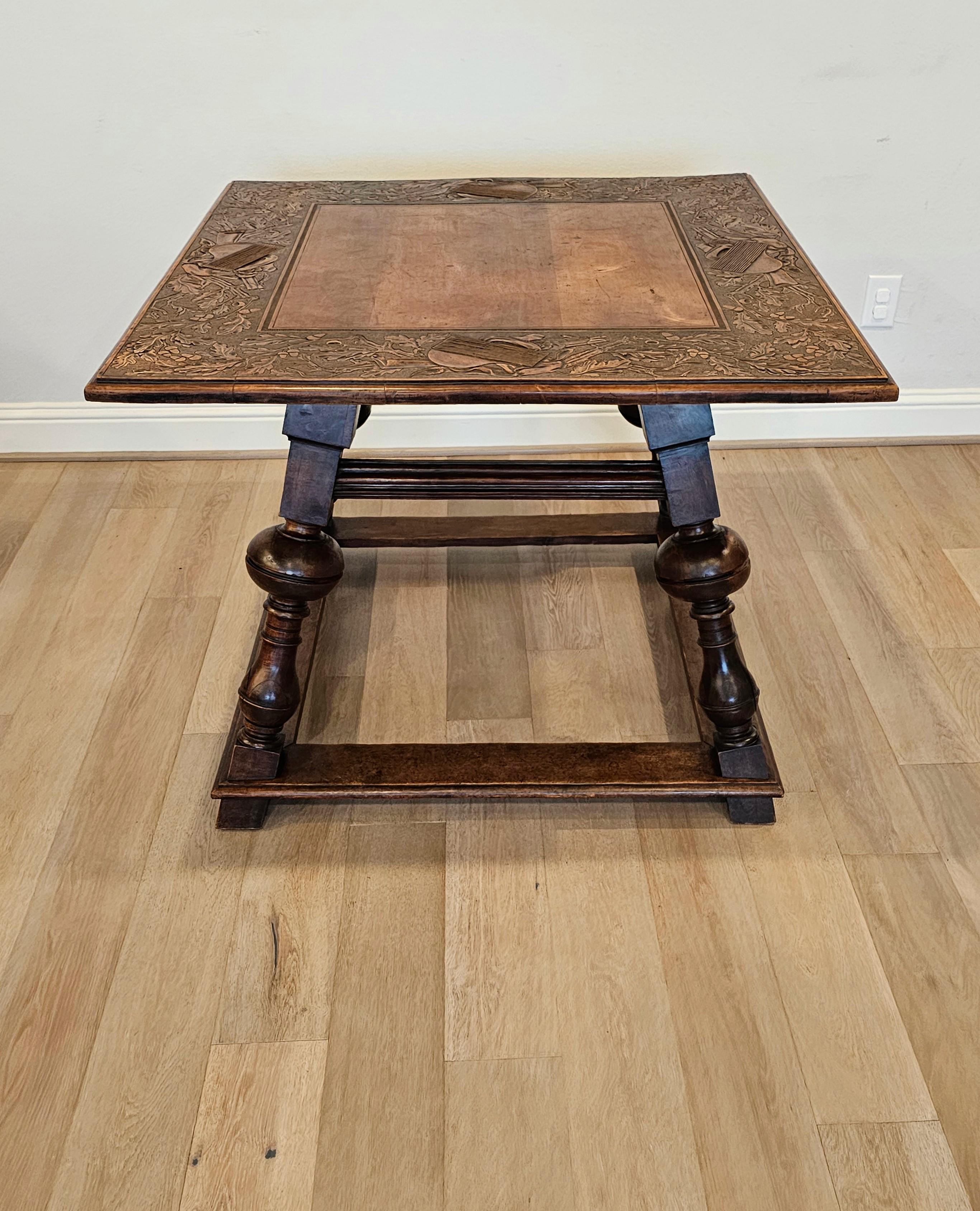 Antique Swiss Black Forest Carved Walnut Table  In Good Condition For Sale In Forney, TX