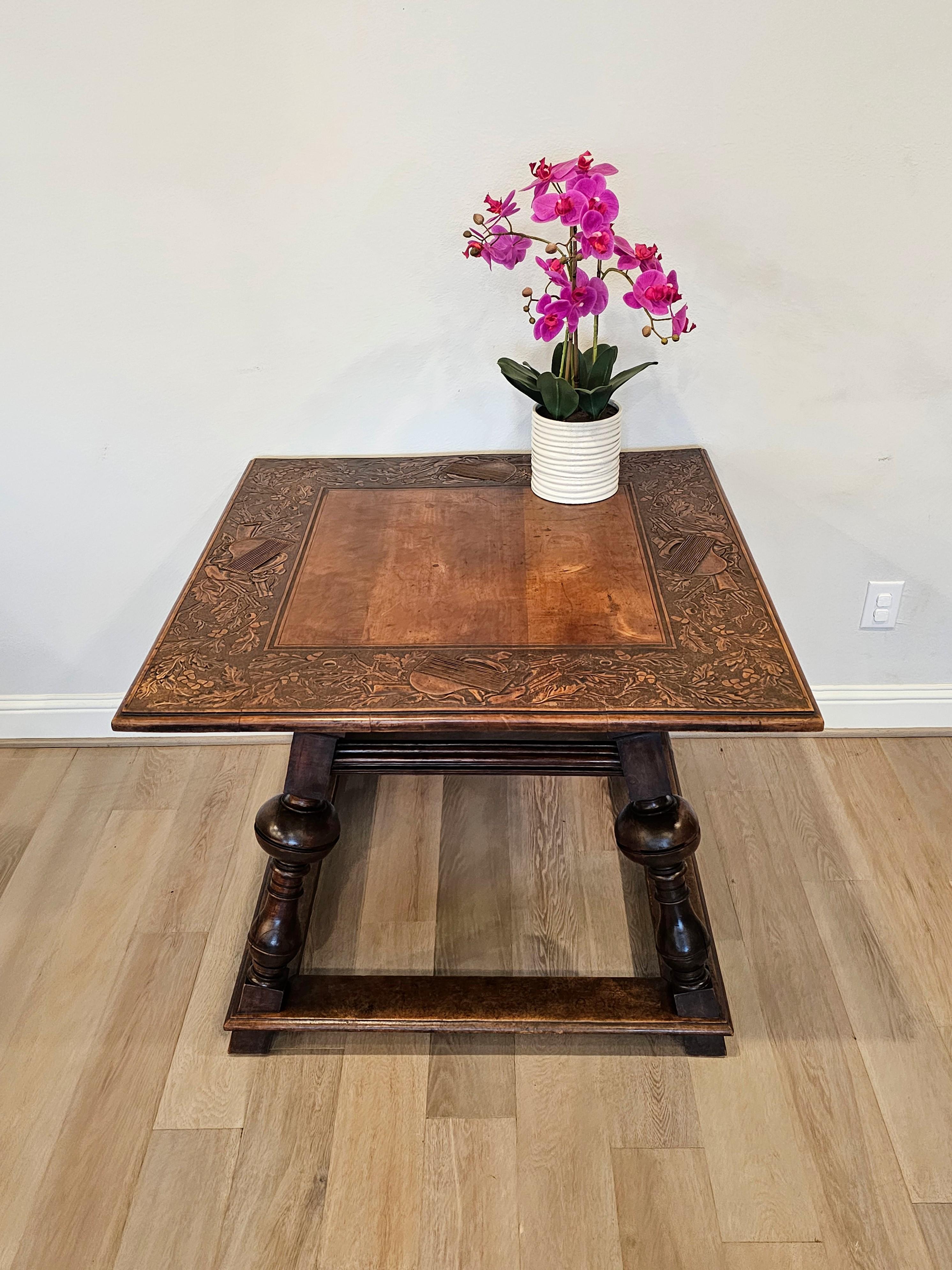 19th Century Antique Swiss Black Forest Carved Walnut Table  For Sale