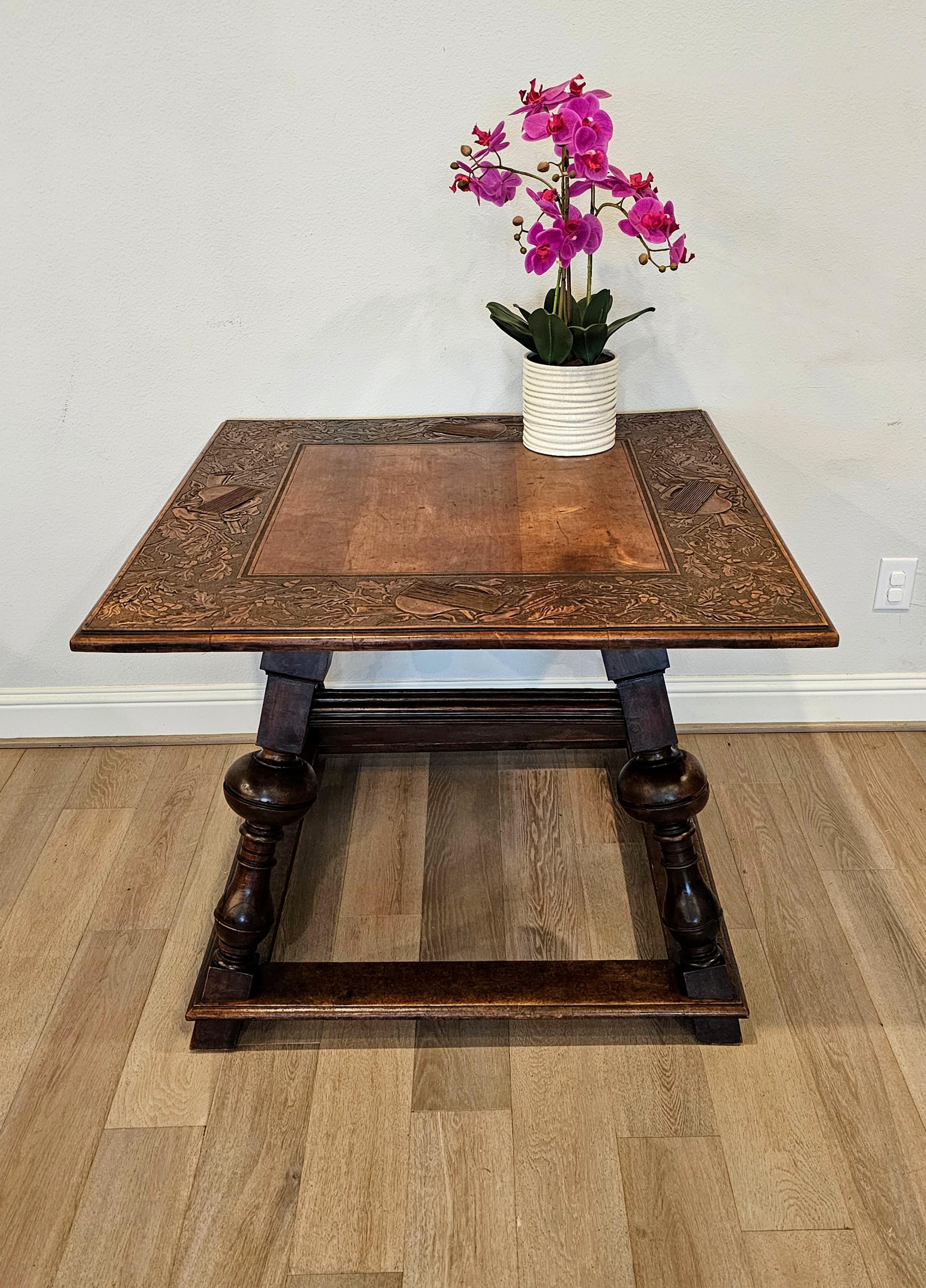 Antique Swiss Black Forest Carved Walnut Table  For Sale 1