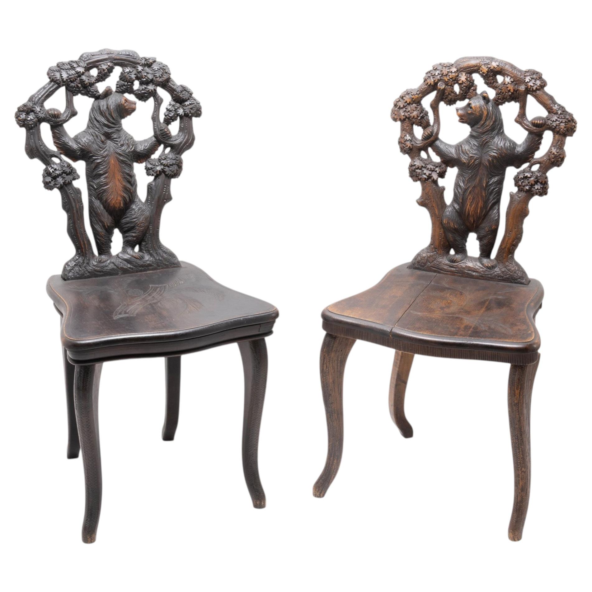 Antique Swiss Black Forest Hand-Carved Bear Chairs