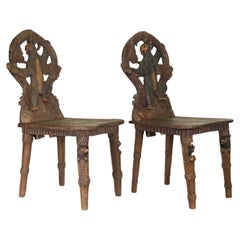 Antique Swiss Black Forest Hand-Carved Chairs