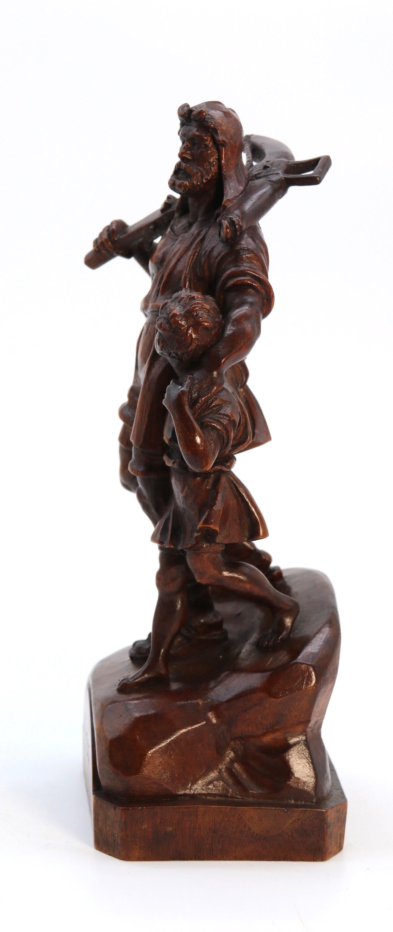 Antico studio in noce intagliato a mano della Black Forest svizzera raffigurante William Tell e suo figlio In condizioni buone in vendita a Central England, GB
