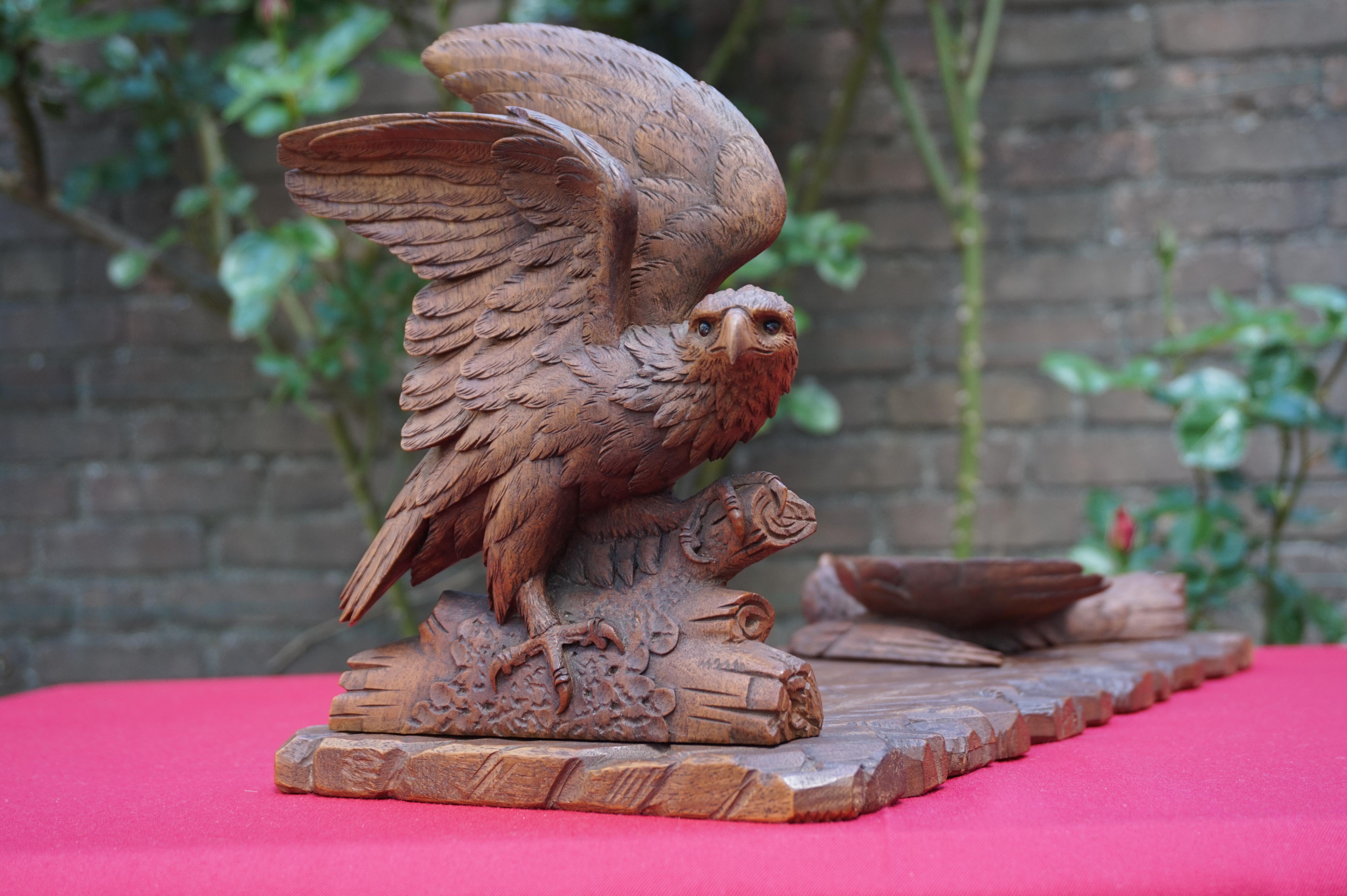 Swiss Black Forest Nutwood Books Rack or Stand with Carved Eagle Sculptures 4