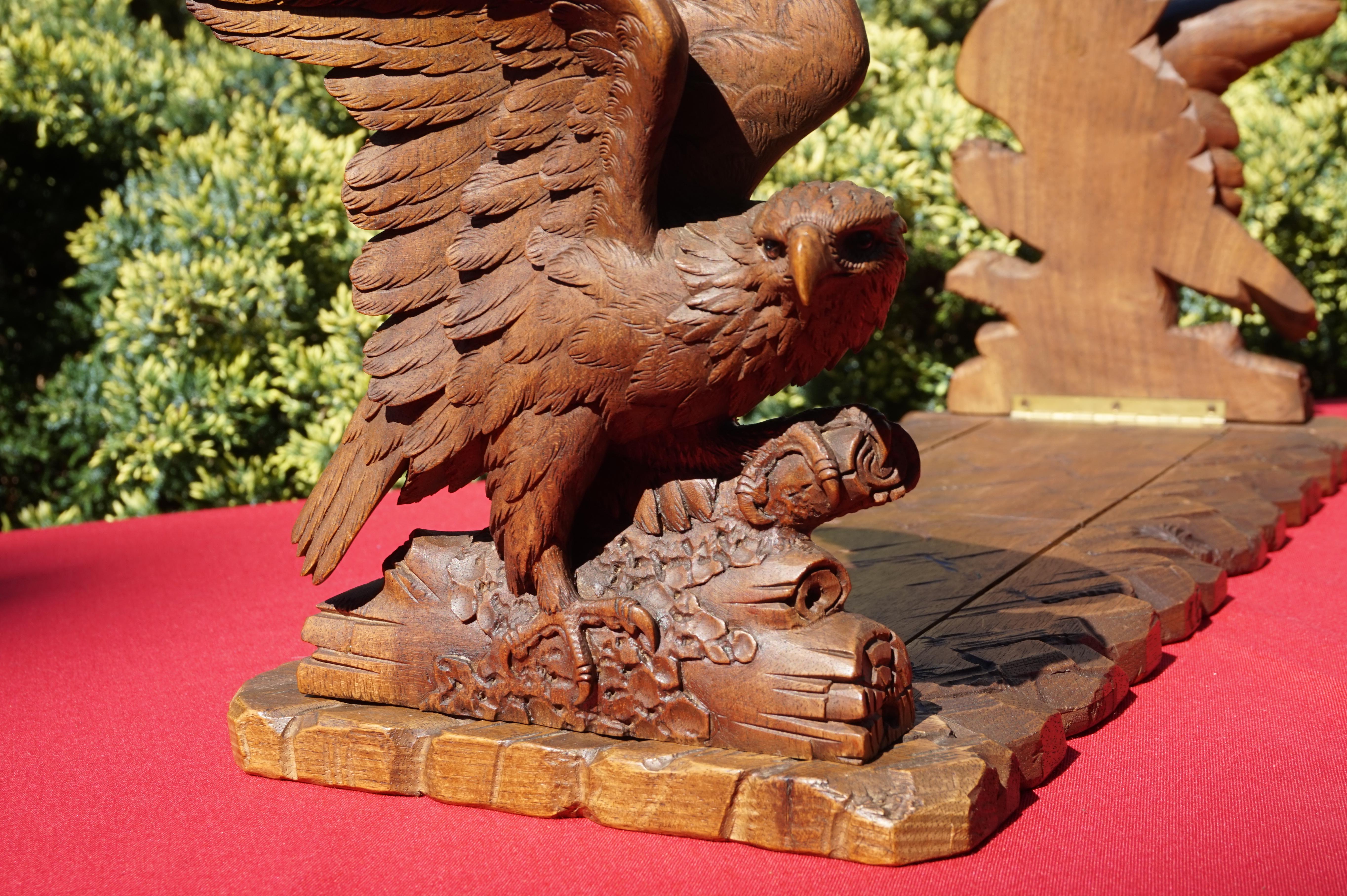 Swiss Black Forest Nutwood Books Rack or Stand with Carved Eagle Sculptures 5