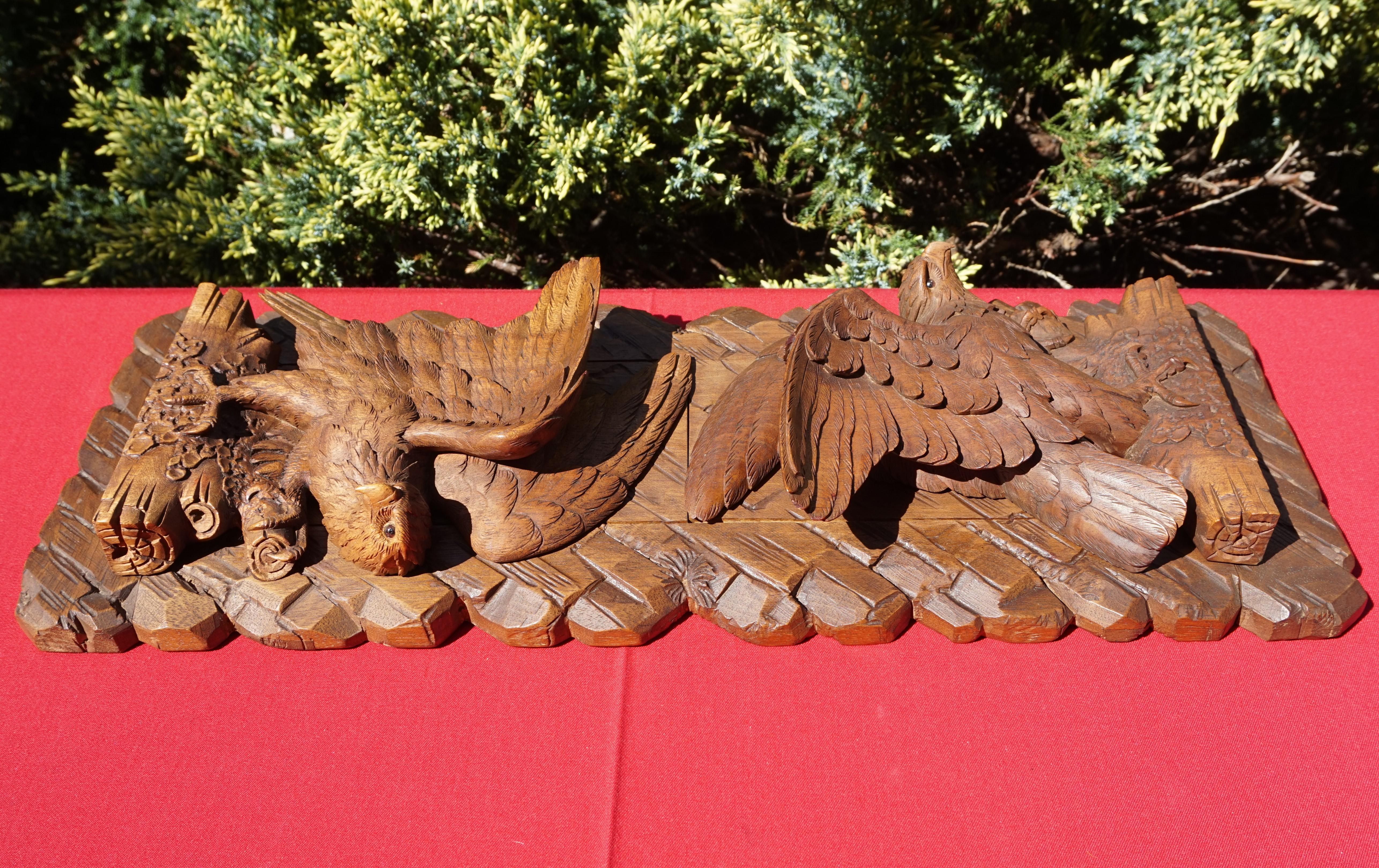 20th Century Swiss Black Forest Nutwood Books Rack or Stand with Carved Eagle Sculptures