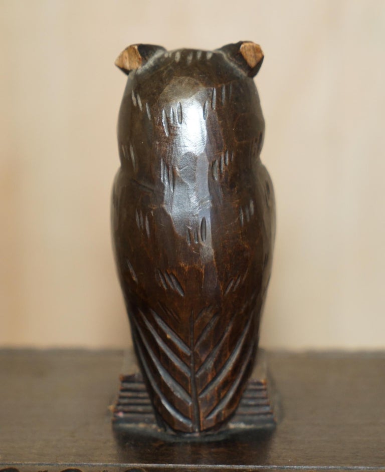 Antique Swiss Black Forest Owl Cigar Box with Original Tin Lining Hand Carved For Sale 6