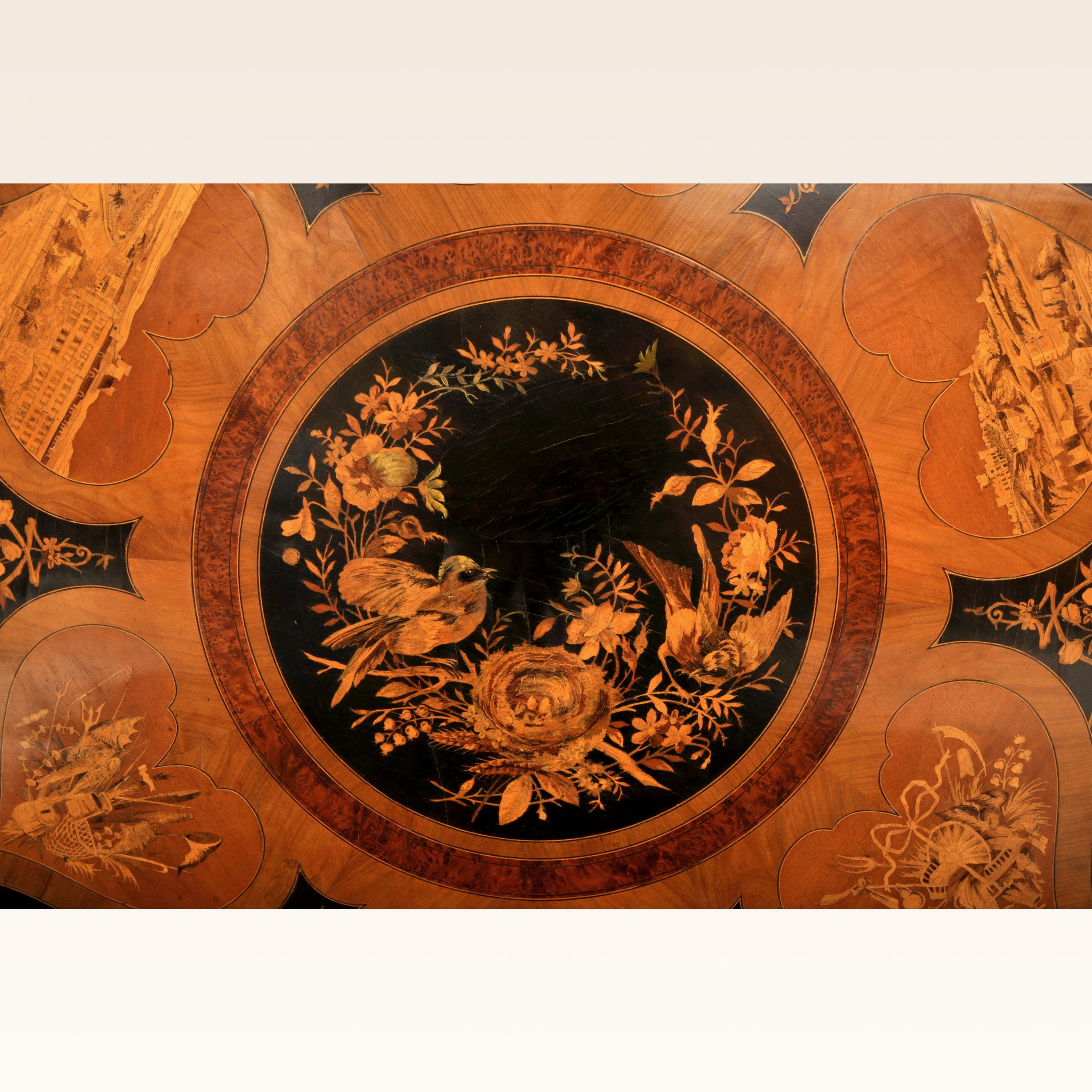 Antique Swiss Black Forest Tilt-Top Pedestal Walnut Marquetry Carved Table, 1880 4
