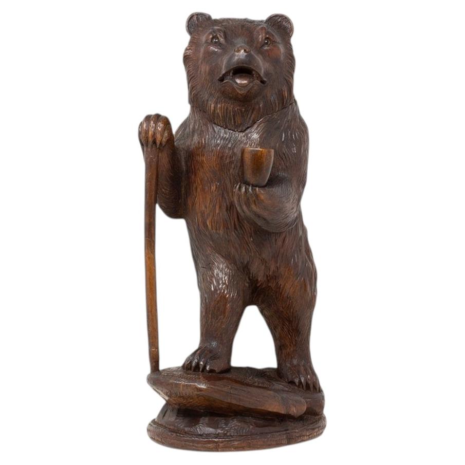 Antique Swiss Black Forest Walking Bear Tobacco Jar Circa 1880