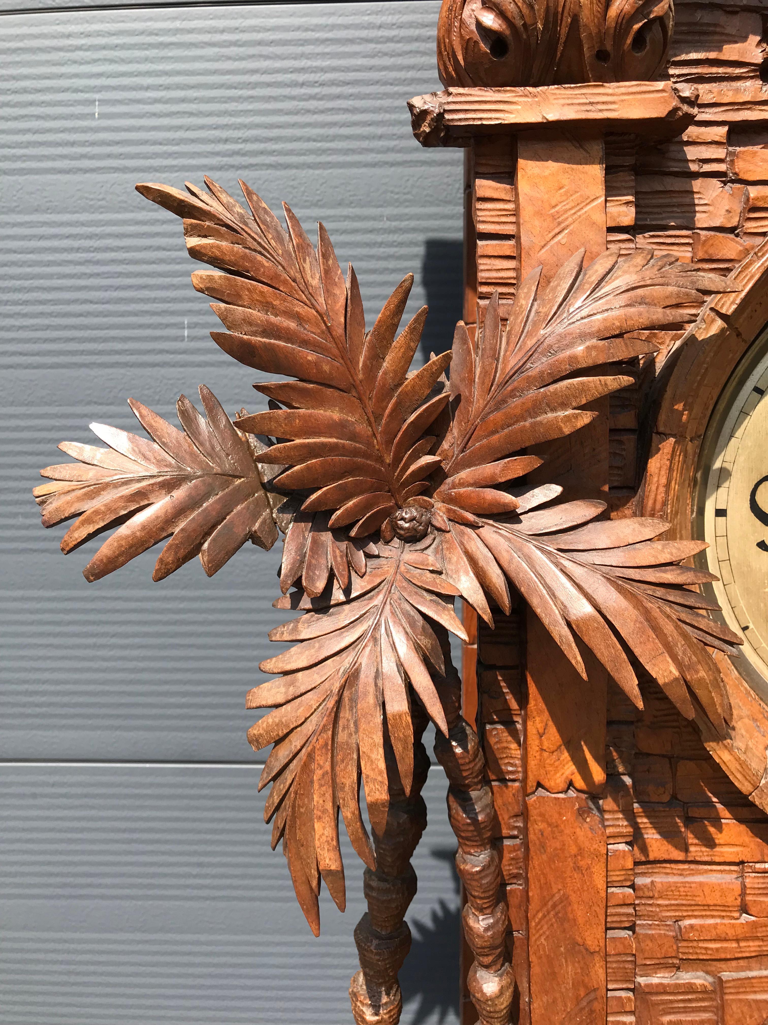 Amazing Swiss Black Forest Walnut Ancient Ruïn, Palm Trees Grandfather Clock     1