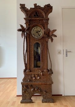 Amazing Swiss Black Forest Walnut Ancient Ruïn, Palm Trees Grandfather Clock