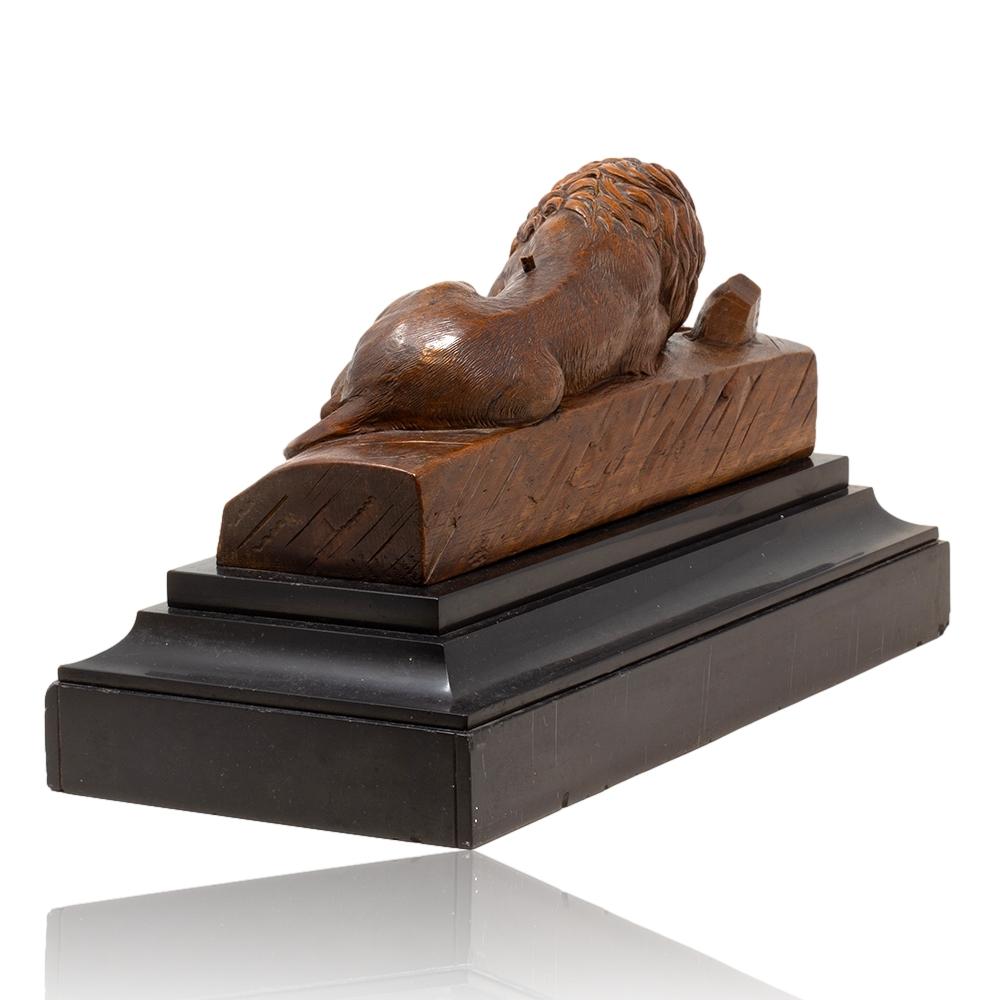 Antique Swiss Black Forest Wood and Marble Lucerne Lion Carving For Sale 2