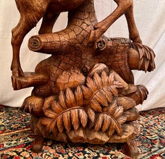 Antique Swiss Carved "Black Forest" Hall Tree with Ibex, Circa 1890's.