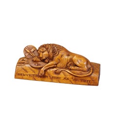 Antique Swiss Carved Lion with Heraldic Shield, Luzern circa 1900
