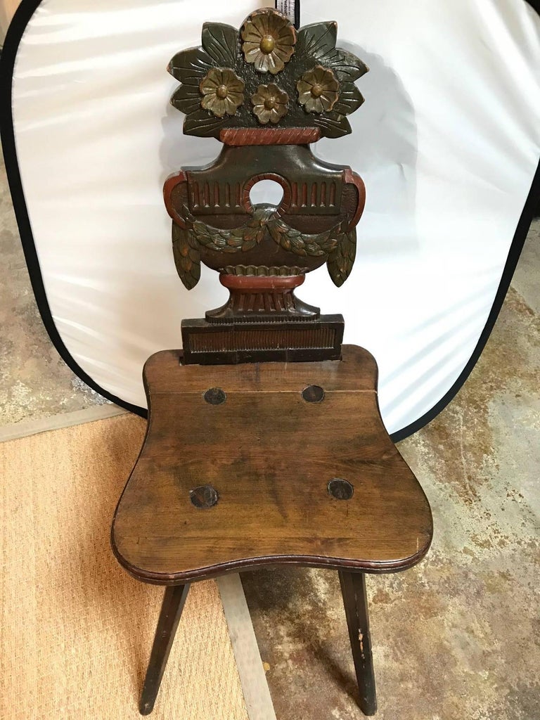 Antique Swiss Carved Wood Chairs For Sale at 1stdibs