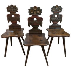 Antique Swiss Carved Wood Chairs