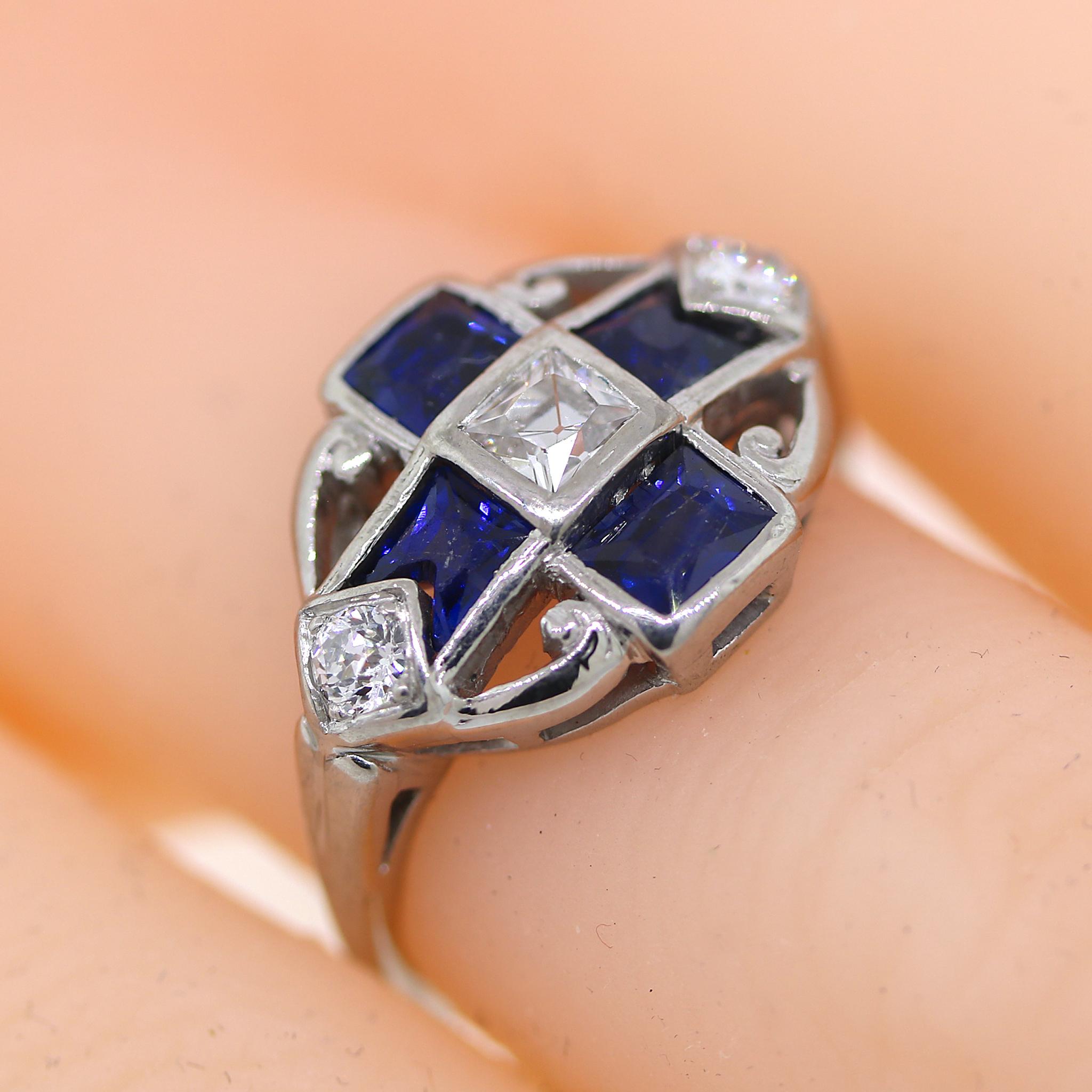 Platinum
Sapphire: 1 tcw
Diamond: 0.50 ct twd
Ring Size: 6
Total Weight: 4.65 grams