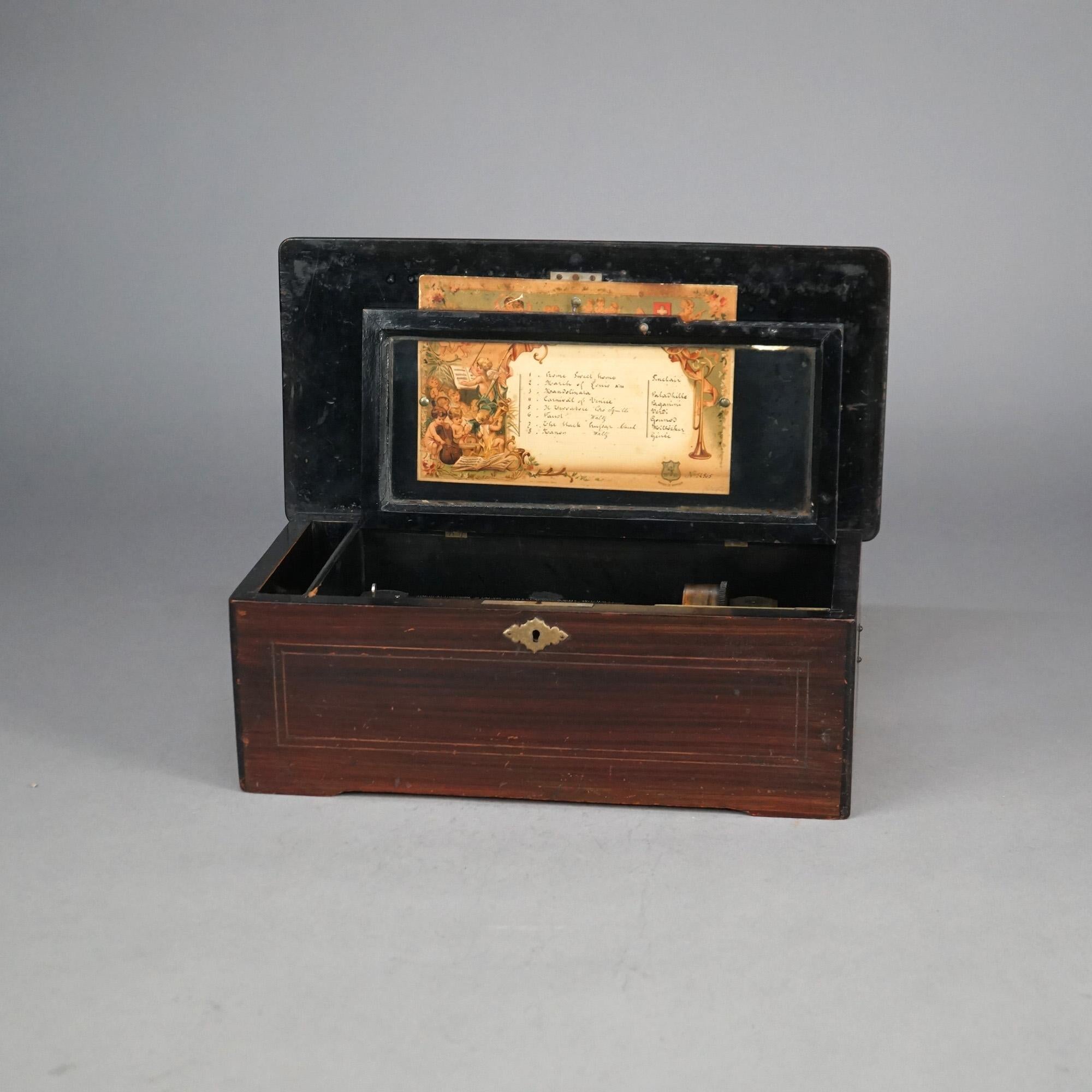 Antique Swiss Cylinder Table Top Eight-Tune Music Box C1900 6