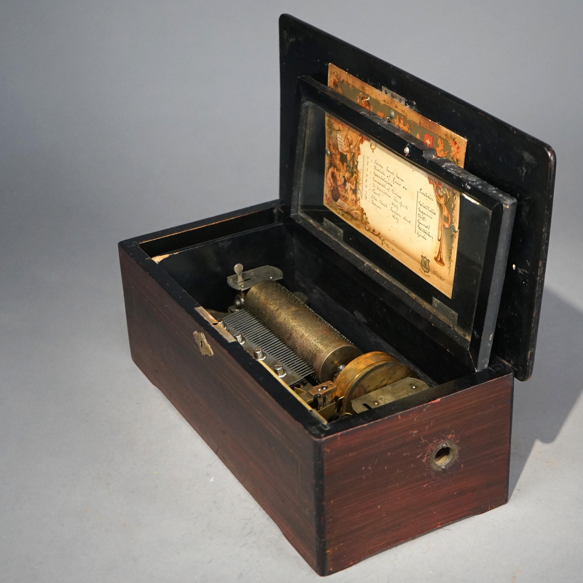 Antique Swiss Cylinder Table Top Eight-Tune Music Box C1900 9