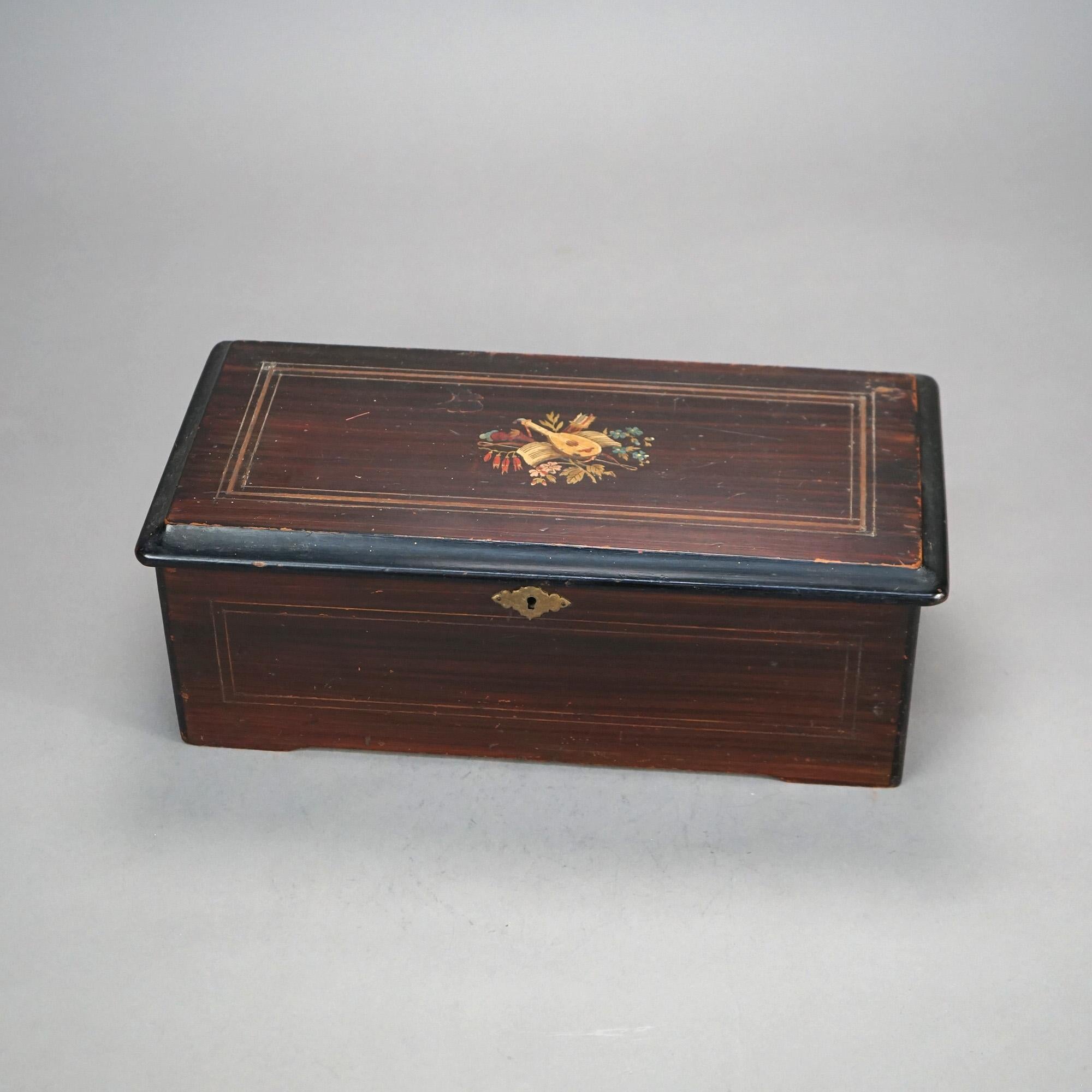 20th Century Antique Swiss Cylinder Table Top Eight-Tune Music Box C1900