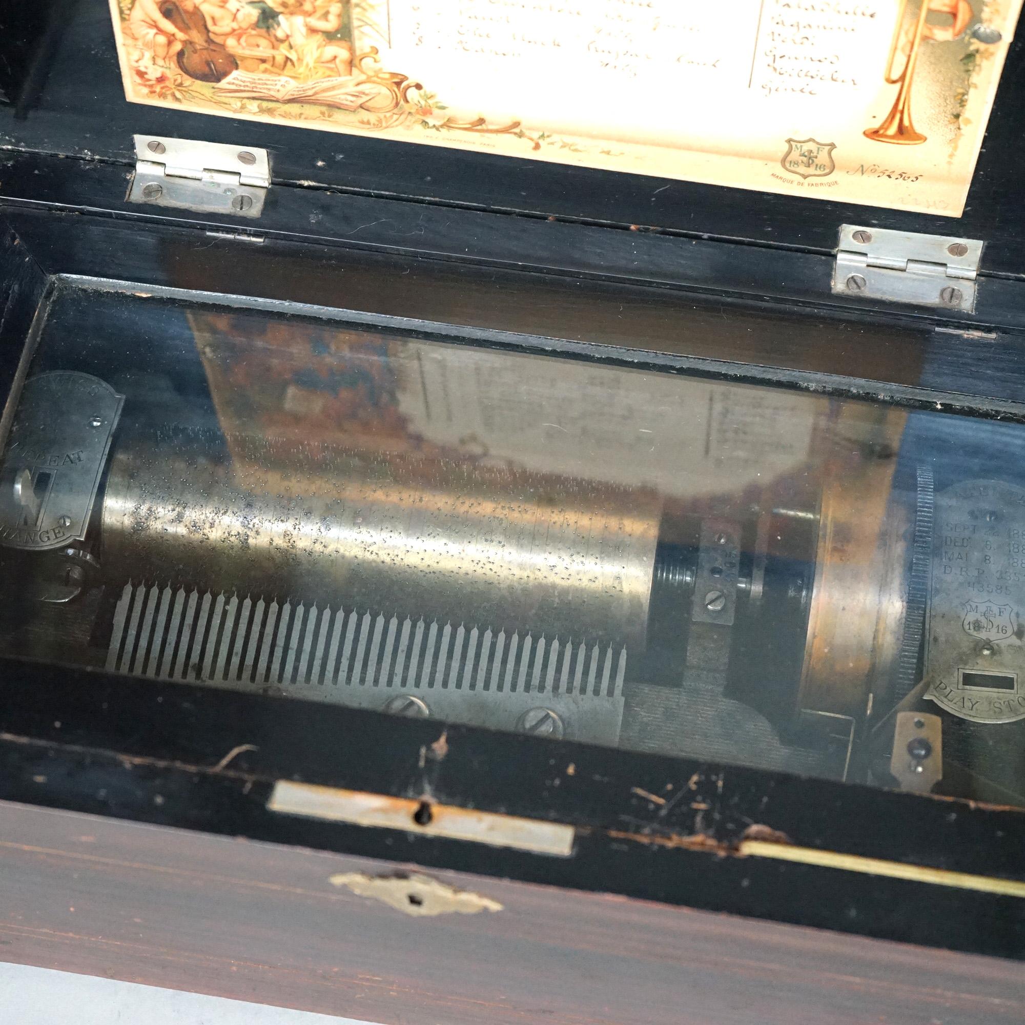 Antique Swiss Cylinder Table Top Eight-Tune Music Box C1900 3
