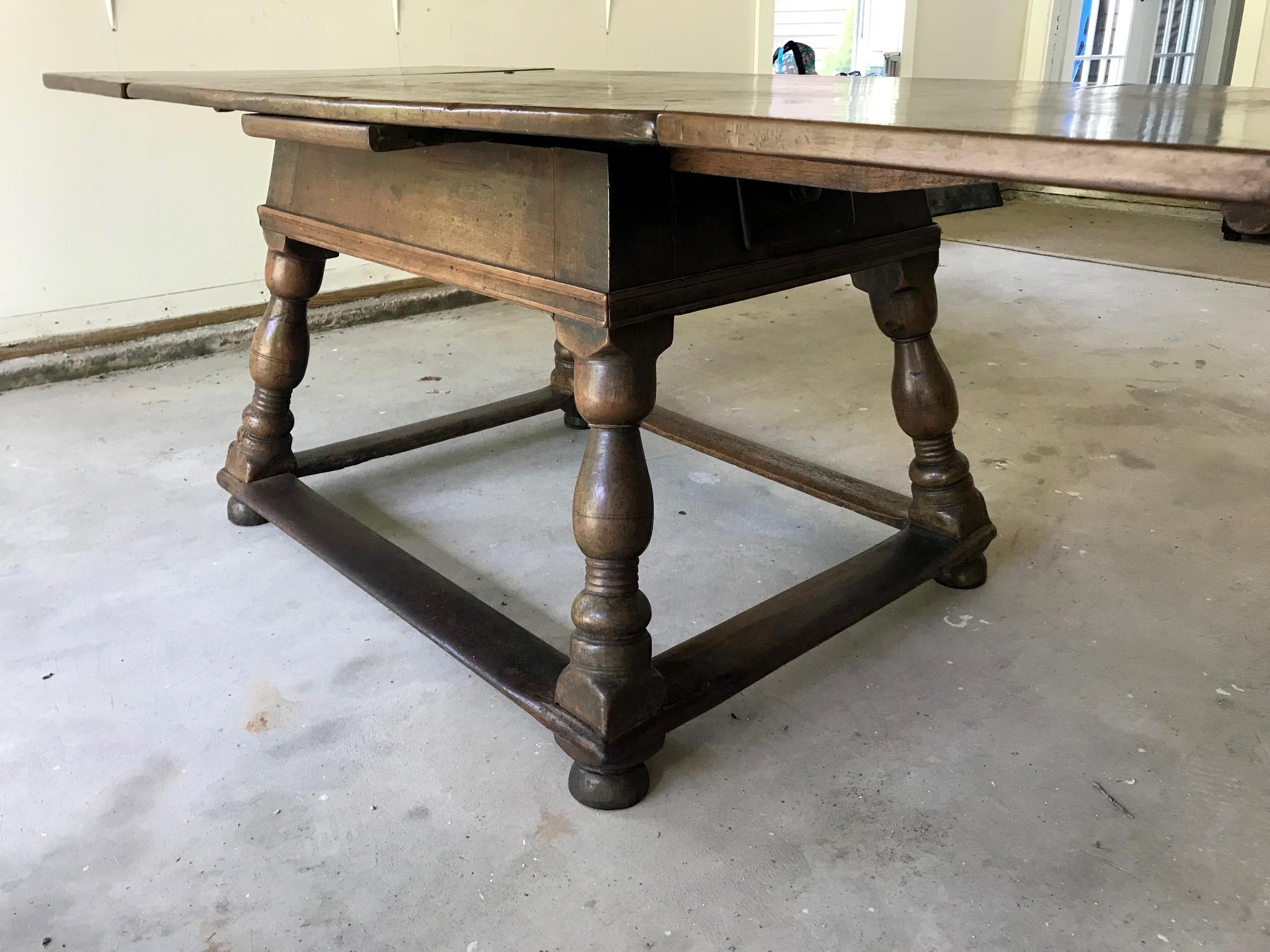 Baroque Antique Swiss Draw-Leaf Extension Table For Sale