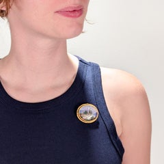 Antique Swiss Enamel and 14k Gold Brooch with a Mont Blanc Scene