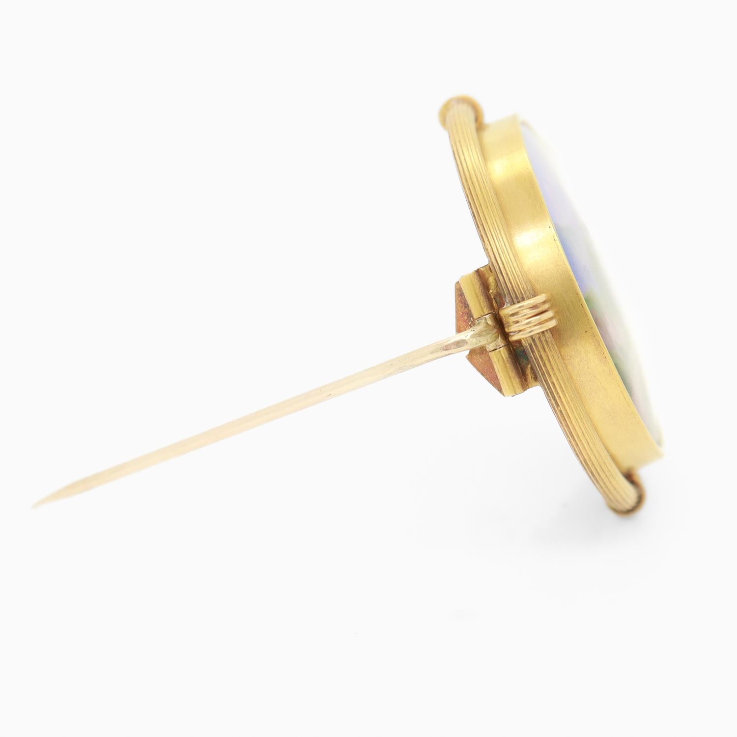 Antique Swiss Enamel and 14k Gold Brooch with a Mont Blanc Scene For Sale 2