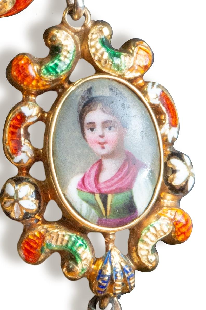Antique Swiss Enamel Family Portrait Pin and Pendent in 14k gold For Sale 2