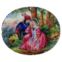 Antique Swiss Enamel Plaque W Scene Of Courting