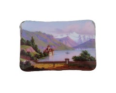 Antique Swiss Enamel Plaque With Chillon Castle