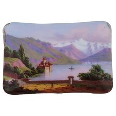 Antique Swiss Enamel Plaque With Chillon Castle