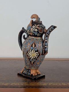 Antique Swiss Enamelled Majolica Owl Teapot, 19th Century