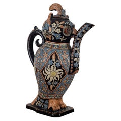 Antique Swiss Enamelled Majolica Owl Teapot, 19th Century