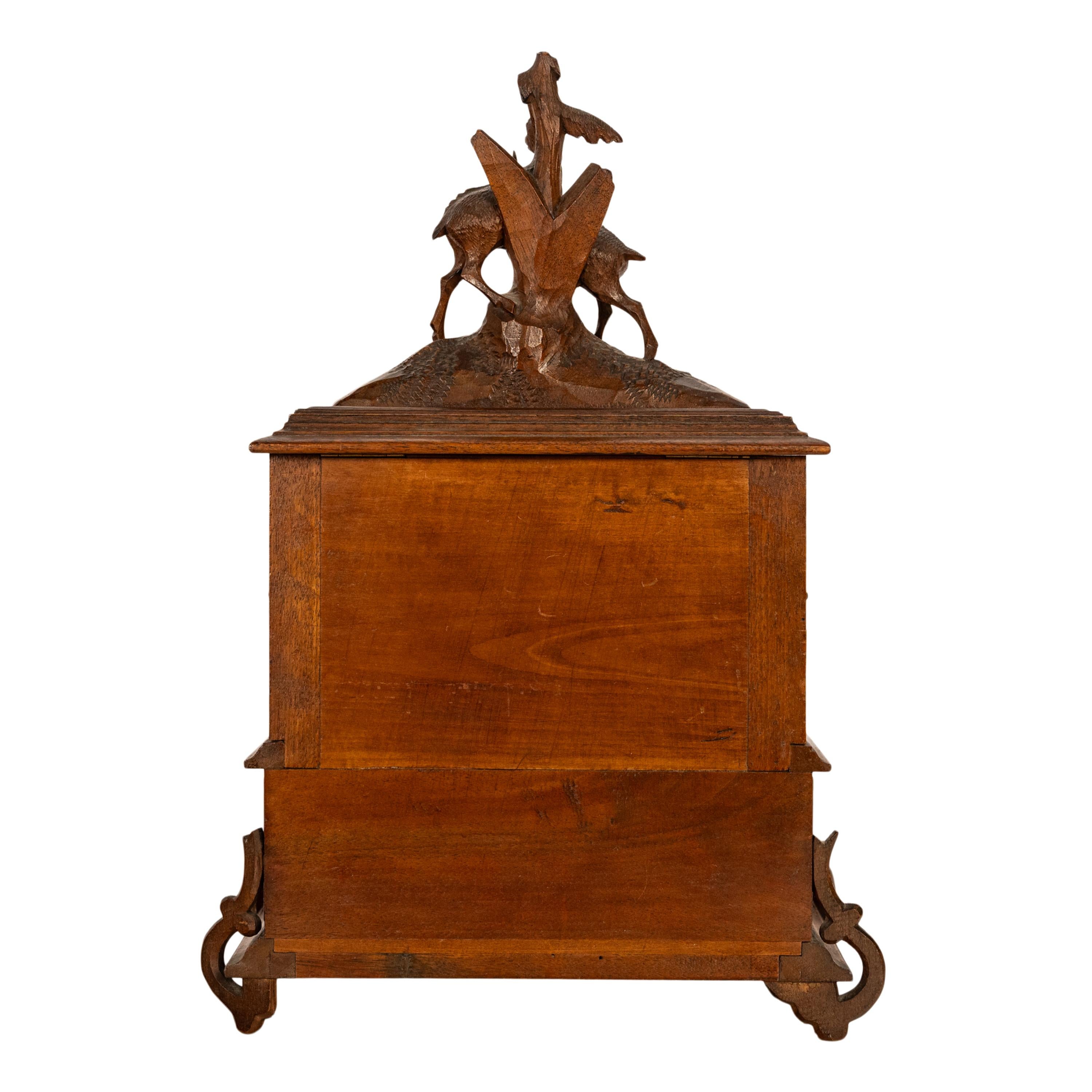 Antique Swiss German Black Forest Brienz Carved Jewelry Box Deer Edelweiss 1890 11