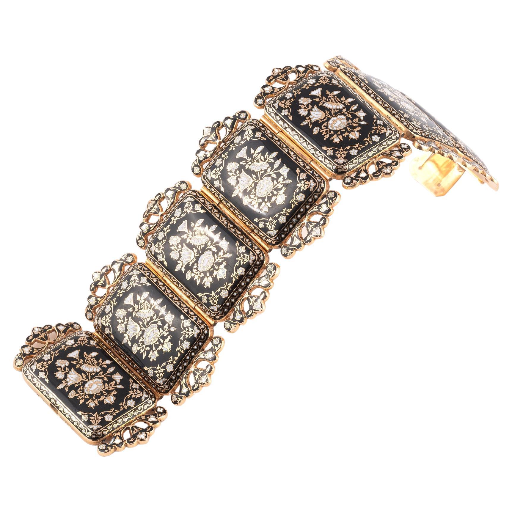 Antique Swiss Gold And Enamel Bracelet Circa 1840 For Sale