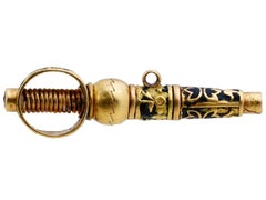 Antique Swiss Gold Enamel Pocket Watch Key Pendant
