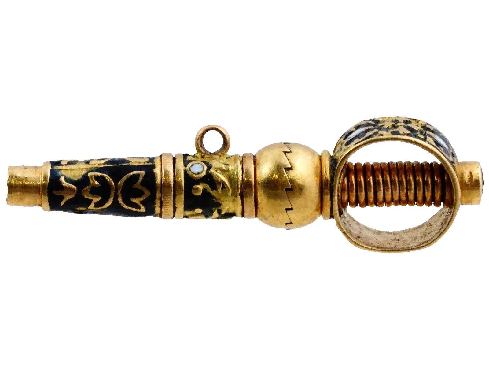 Antique Swiss Gold Enamel Pocket Watch Key Pendant 1