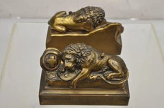 Antique Swiss Guard Bronze Lion Bookends Helvetiorum Fidei AC Virtuti "JB 1570"