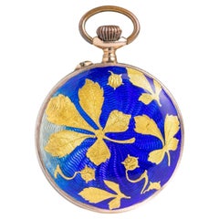 Boucheron Platinum Diamond Guilloche Royal Blue Enamel Lapel Watch ...