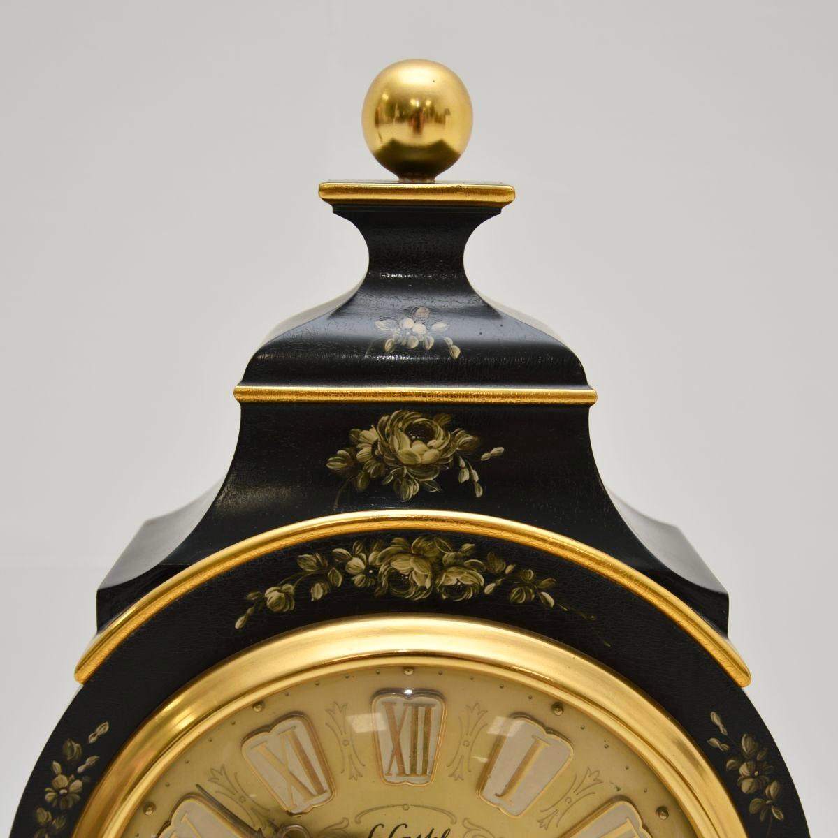 Mid-20th Century Antique Swiss Hand Painted Wall Clock by Le Castel For Sale