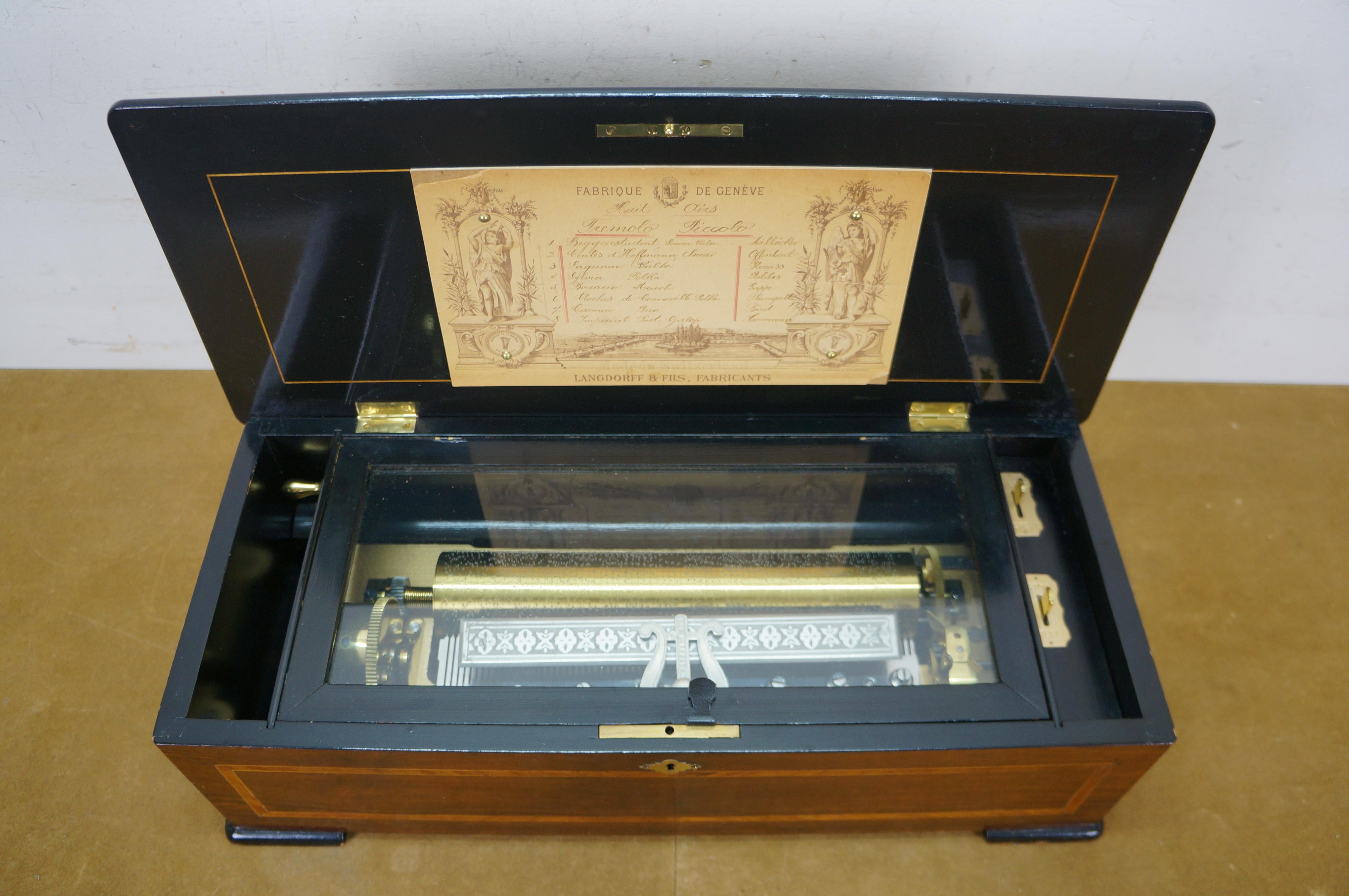 Antique Swiss Langdorff & Fils 8 Tune Niut Airs Marquetry Music Box 20